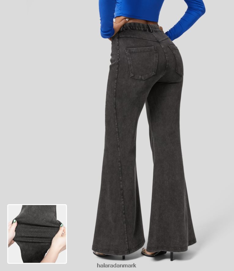 tøj dk Halara Kvinder magiske højtaljede flere lommer vasket stretchy strik afslappede super flare jeans original TH606J329