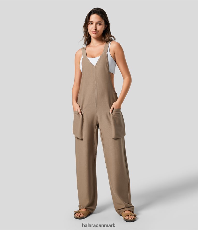 tøj dk Halara Kvinder magisk v-hals sidelomme farverig stretchy strik denim afslappede overalls original TH606J1404