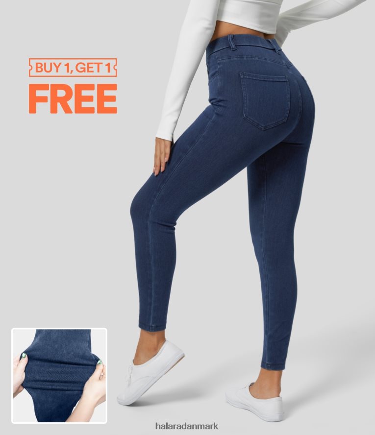 tøj dk Halara Kvinder magiske højtaljede flere lommer stretchy strik denim arbejdsleggings vasket denim marineblå TH606J103