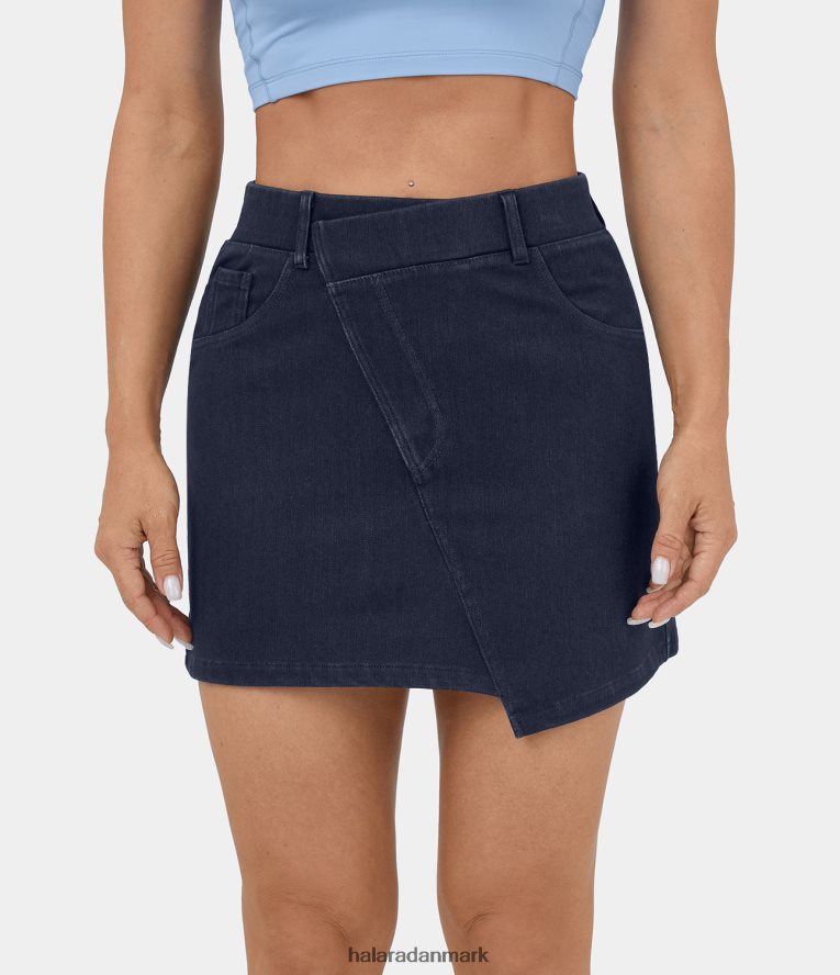 tøj dk Halara Kvinder magisk højtaljet en linje stretchy strik denim mini casual nederdel vasket denim mørkeblå TH606J656