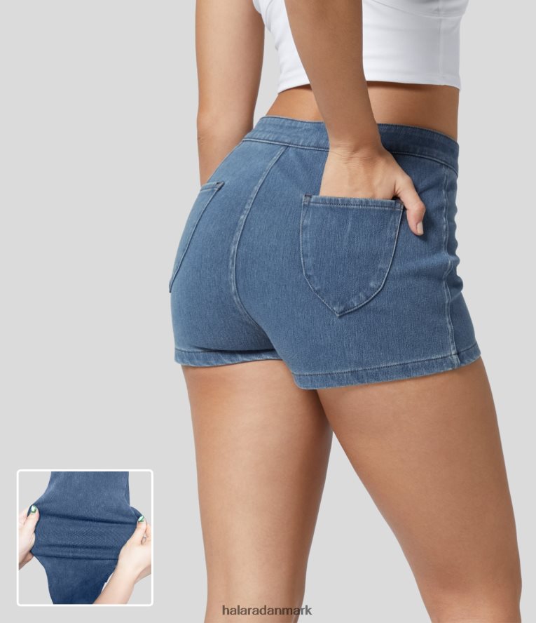 tøj dk Halara Kvinder magisk højtaljede knap lynlås baglomme stretchy strik denim afslappede shorts 2'' lys denimblå TH606J1350