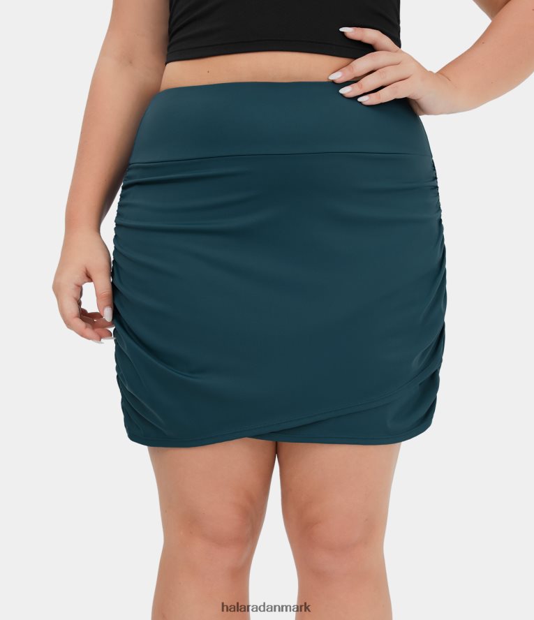aktivt tøj dk Halara Kvinder højtaljet bodycon sidelomme 2-i-1 mini ruched plus size casual nederdel majolica blå TH606J537