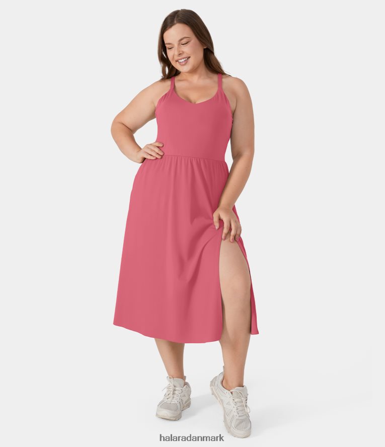 aktivt tøj dk Halara Kvinder hverdag plus size midi chill kjole-la land begonia rouge TH606J2150