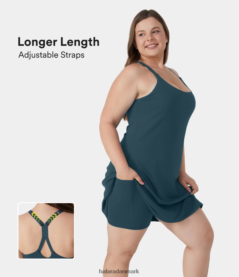 aktivt tøj dk Halara Kvinder hverdag softlyzero luftig rygløs plus size kjole-euphoria air-longer cool touch-kjole og justerbare stropper blæk grøn TH606J2155