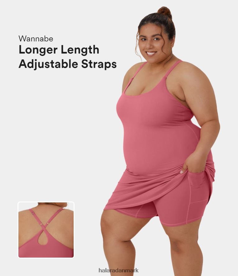 aktivt tøj dk Halara Kvinder hverdags softlyzero plys rygløs 2-i-1 flare plus size aktivitetskjole-wannabe-længere længde & justerbare stropper begonia rouge TH606J1260