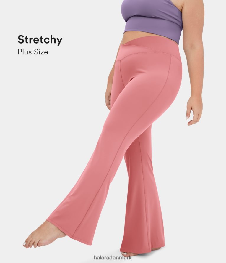 aktivt tøj dk Halara Kvinder crossover højtaljet baglomme plus størrelse super flare leggings slik pink TH606J334