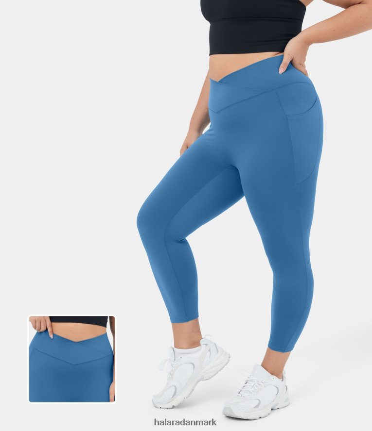 aktivt tøj dk Halara Kvinder softlyzero højtaljede crossover sidelomme plus størrelse yoga capri leggings dyster blå TH606J1458
