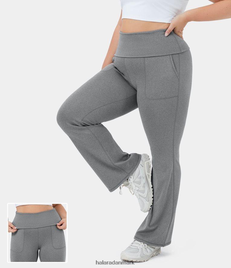 aktivt tøj dk Halara Kvinder super højtaljet foldover lomme i fuld længde flare plus size leggings meleret lysegrå TH606J323