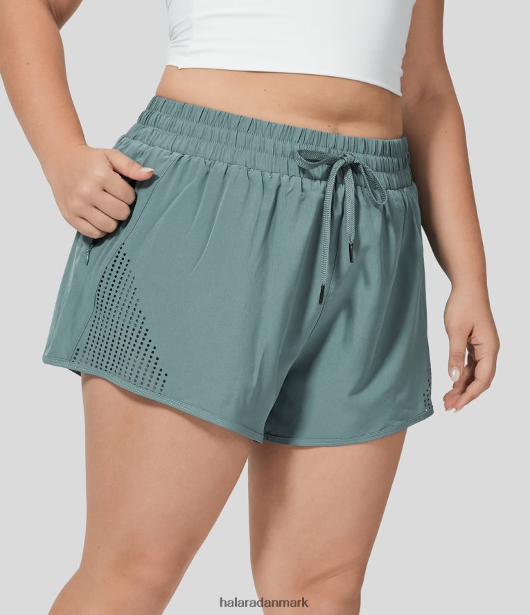 aktivt tøj dk Halara Kvinder mellemhøj snoretræk udskåret lynlås sidelomme 2-i-1 yoga plus size shorts 3'' espalier TH606J2143