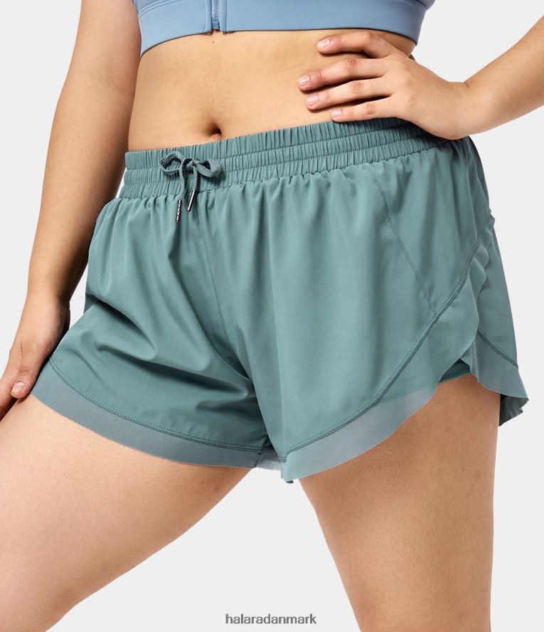 aktivt tøj dk Halara Kvinder snøre, kontrast mesh 2-i-1 plus size shorts 4" skygge blå TH606J2126