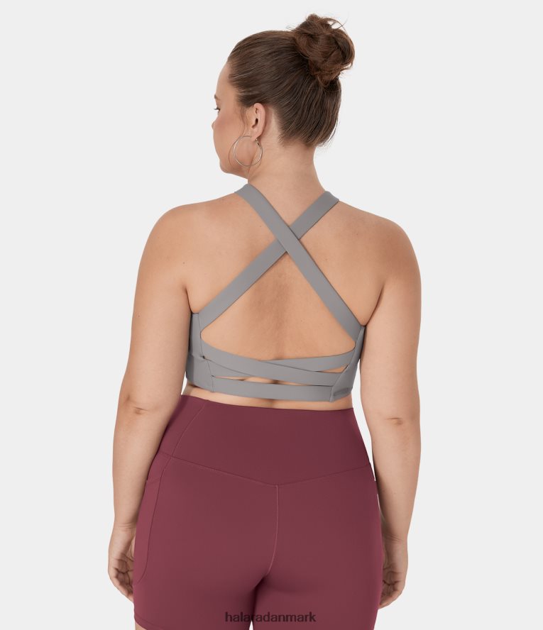 aktivt tøj dk Halara Kvinder softlyzero luftig firkantet hals på kryds og tværs plus størrelse cropped cool touch yoga tanktop stål grå TH606J1707