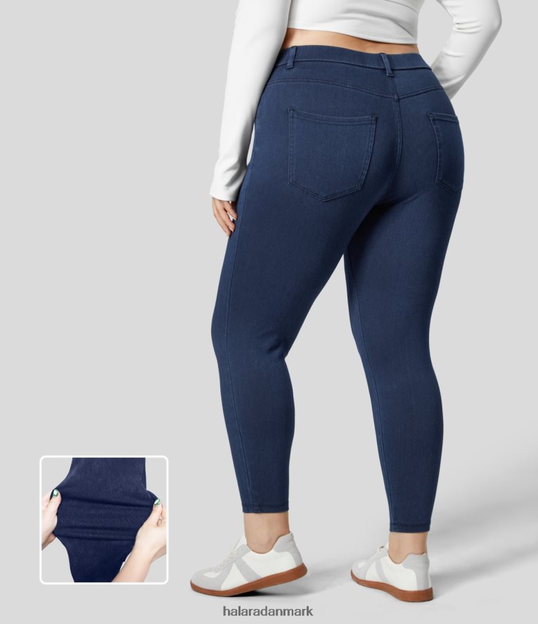 tøj dk Halara Kvinder magiske højtaljede flere lommer stretchy strik denim arbejde 7/8 plus size leggings vasket denim marineblå TH606J1323