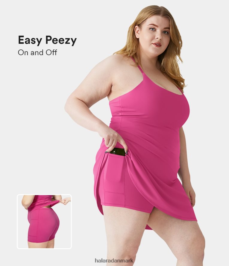 tøj dk Halara Kvinder hverdags softlyzero plys rygløs 2-i-1 flare træning plus størrelse kjole-wannabe-easy peezy fuchsia lilla TH606J1259