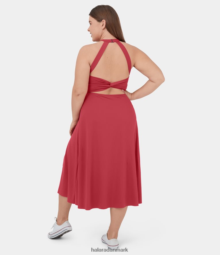 tøj dk Halara Kvinder rygløs udskåret snoet sidelomme split midi casual plus size kjole vinterbær TH606J2156