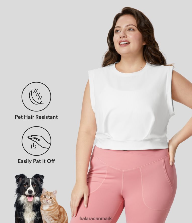 tøj dk Halara Kvinder pattoff flow kæledyrshårresistent rund hals ærmeløs cropped casual plus size tanktop original TH606J1697