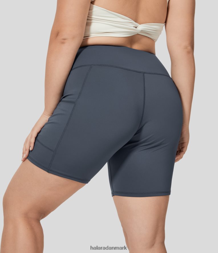 bunde dk Halara Kvinder højtaljede sidelomme yoga bikershorts 6'' nat havblåt TH606J2130