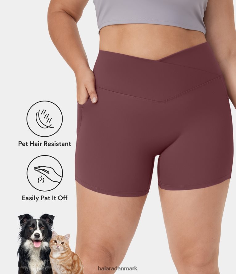 bunde dk Halara Kvinder pattoff kæledyrshårresistent crossover sidelomme plus size bikershorts 5" rød mahogni TH606J1305