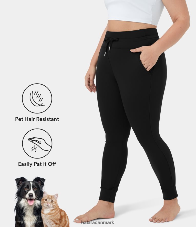 bunde dk Halara Kvinder patitoff flow kæledyrshårresistent højtaljet sidelomme med snøre plus størrelse almindelige joggers i fuld længde sort TH606J2141