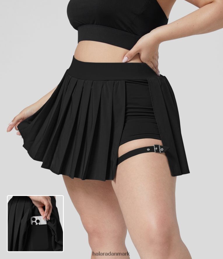 bunde dk Halara Kvinder Breezeful højtaljet plisseret 2-i-1 sidelomme justerbar spænde hurtigtørrende mini casual plus size nederdel sort TH606J526