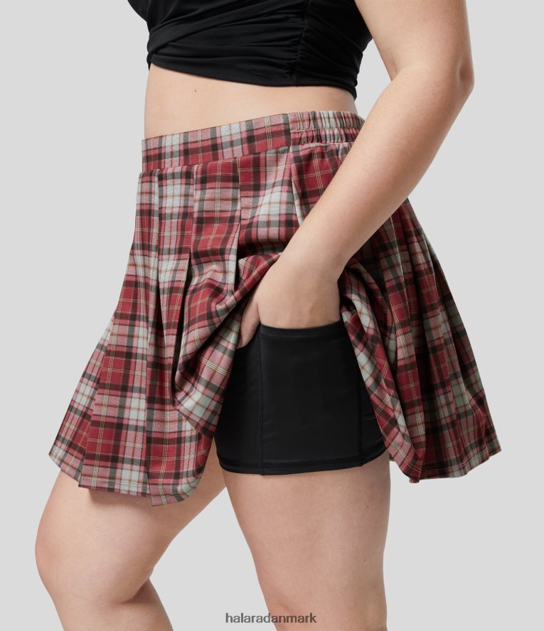 bunde dk Halara Kvinder højtaljet 2-i-1 sidelomme plaid plisseret mini casual plus size nederdel murstensrød plaid TH606J545