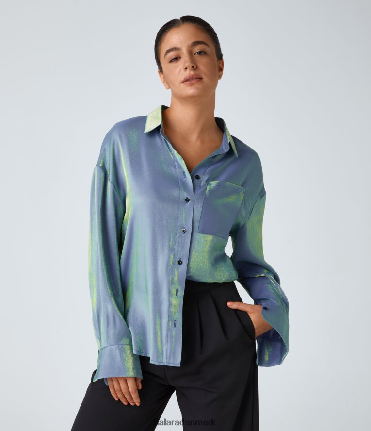 tøj dk Halara Kvinder brystlomme med krave høj lav buet søm glans oversize arbejdsskjorte troposfæren TH606J1647