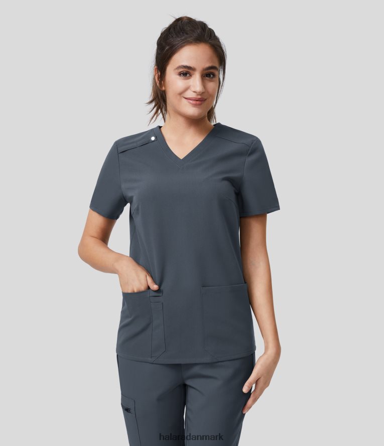 tøj dk Halara Kvinder multifunktionel arbejdsbluse med v-hals foran tåge grå blå TH606J1669