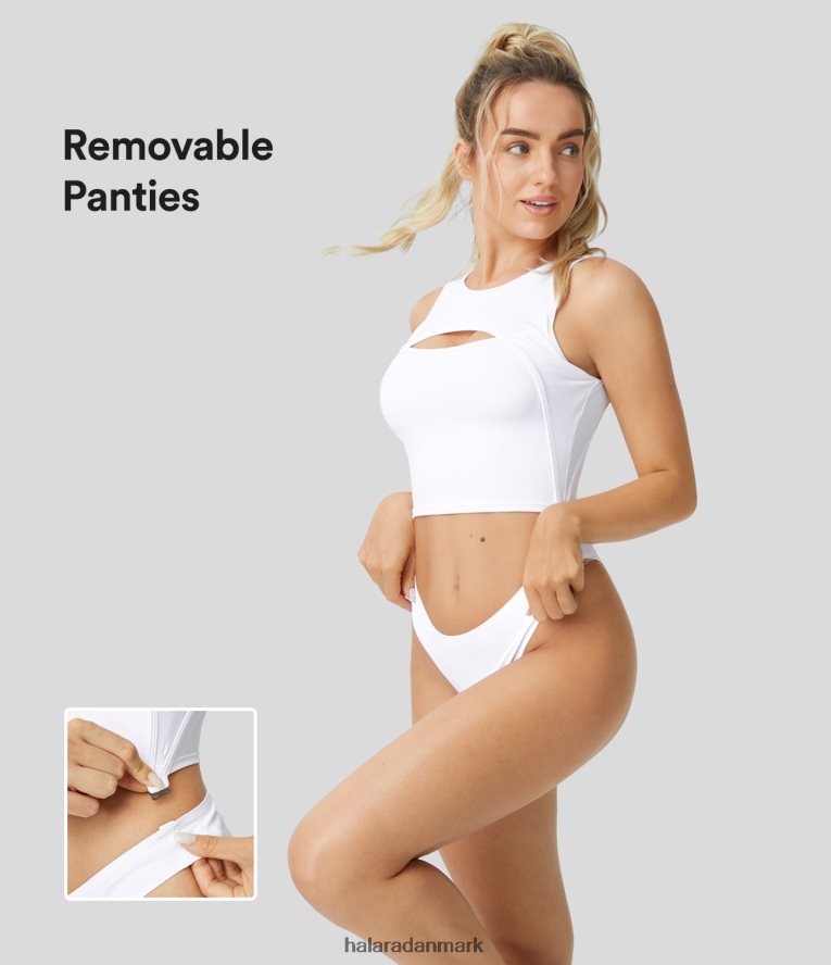 tøj dk Halara Kvinder softlyzero luftig ærmeløs udskæring aftagelige sømløse trusser cool touch afslappet bodysuit hvid TH606J2061
