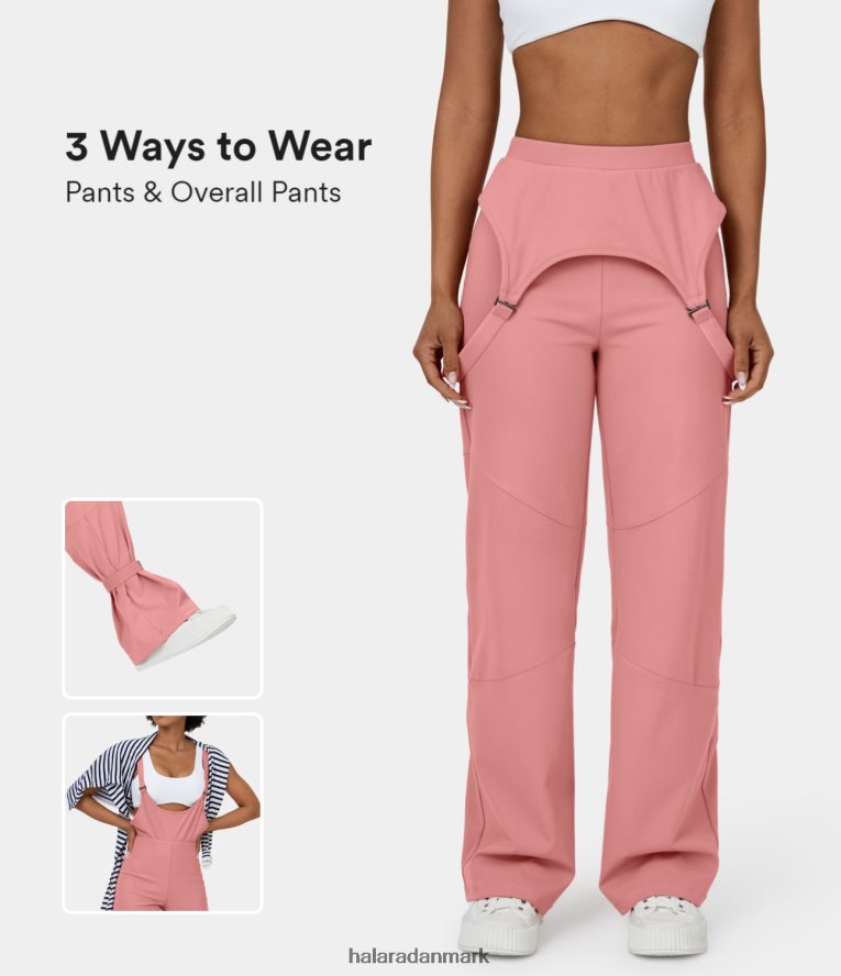 tøj dk Halara Kvinder højtaljede aftagelige og justerbare rem baglomme overordnede afslappede bukser med lige ben slik pink TH606J471
