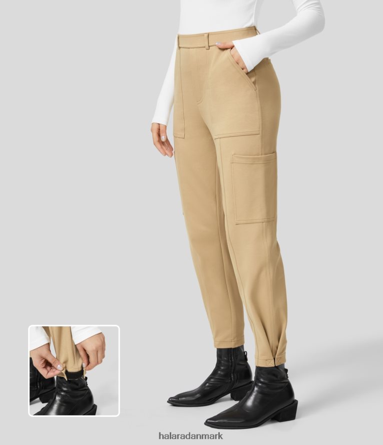 tøj dk Halara Kvinder højtaljede arbejdsbukser med flere lommer med justerbar kant taos taupe TH606J442