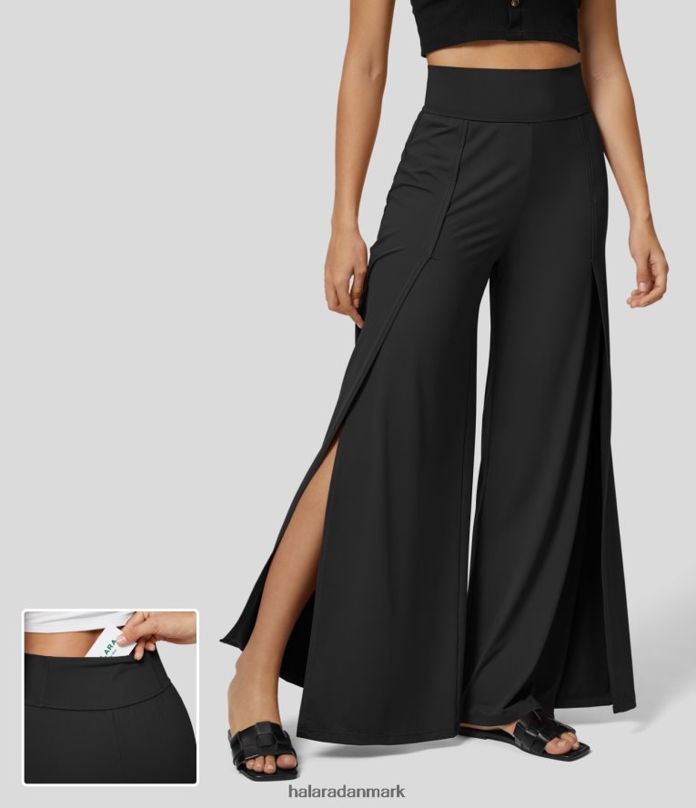 tøj dk Halara Kvinder højtaljede baglomme flydende afslappede bukser med split brede ben tap sko TH606J207