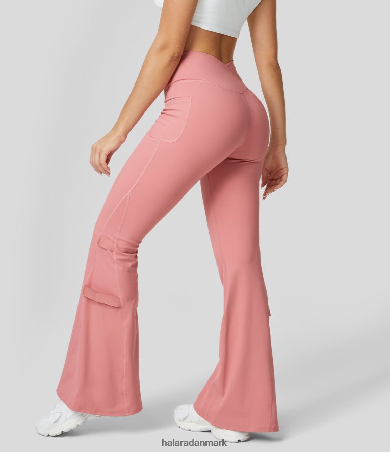 tøj dk Halara Kvinder højtaljede crossover sidelomme patchwork flare casual bukser slik pink TH606J354