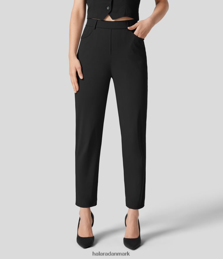 tøj dk Halara Kvinder højtaljede flere lommer arbejde tilspidsede bukser sort TH606J420