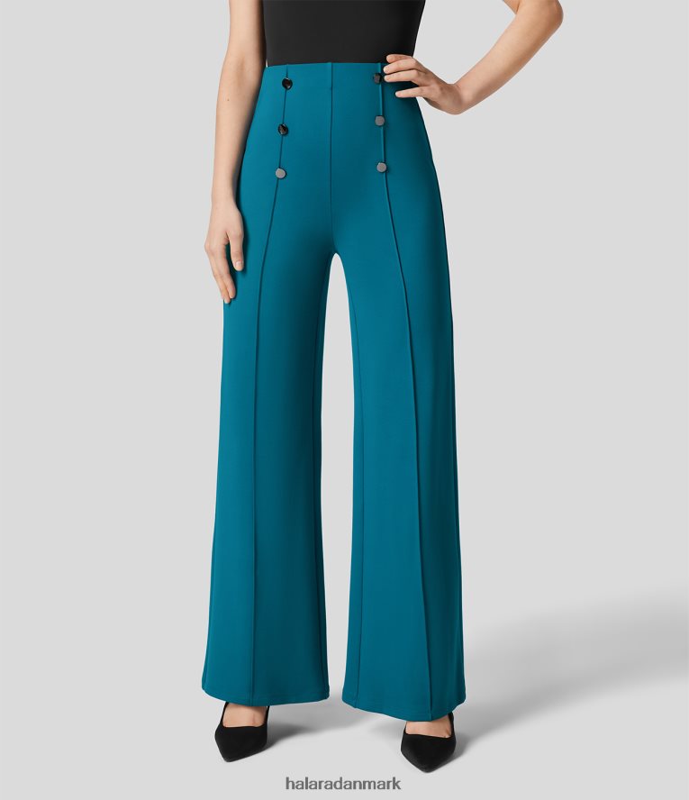 tøj dk Halara Kvinder højtaljede knaplomme arbejdsbukser med brede ben krystal krikand TH606J118