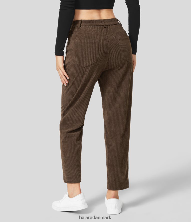 tøj dk Halara Kvinder højtaljede knaplynlås flere lommer fløjlsbukser ankellange afslappede bukser demitasse TH606J468
