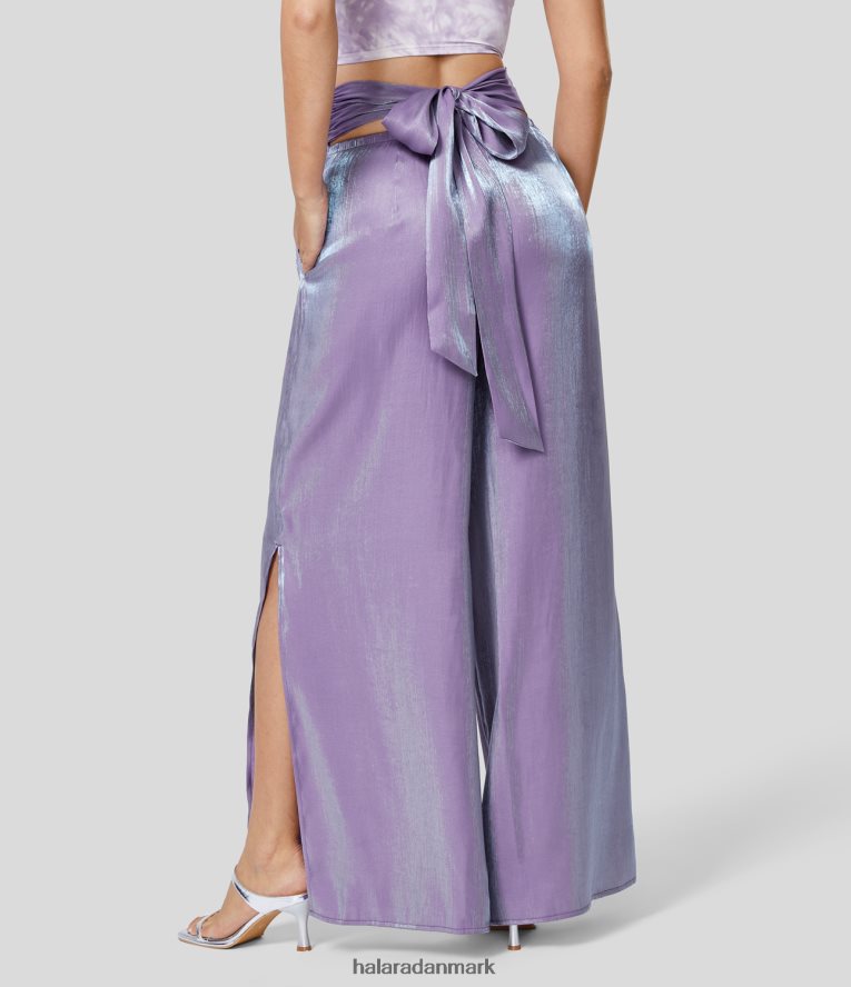 tøj dk Halara Kvinder højtaljede rynket bindebånd tilbage usynlig lynlås sidelomme split brede ben skinne afslappede bukser rapsodi TH606J152