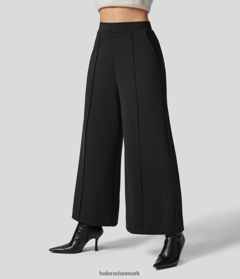 tøj dk Halara Kvinder højtaljede sidelomme arbejdsbukser med brede ben sort TH606J226