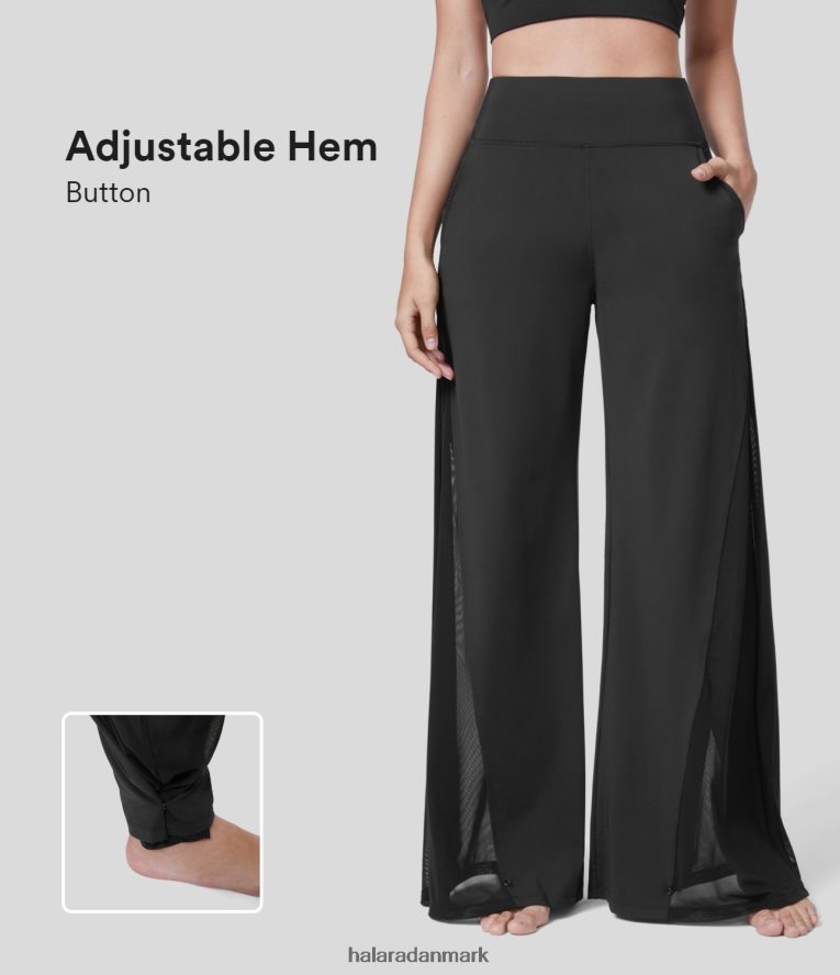 tøj dk Halara Kvinder højtaljede sidelomme arbejdsbukser med kontrast mesh justerbar knapkant tap sko TH606J431