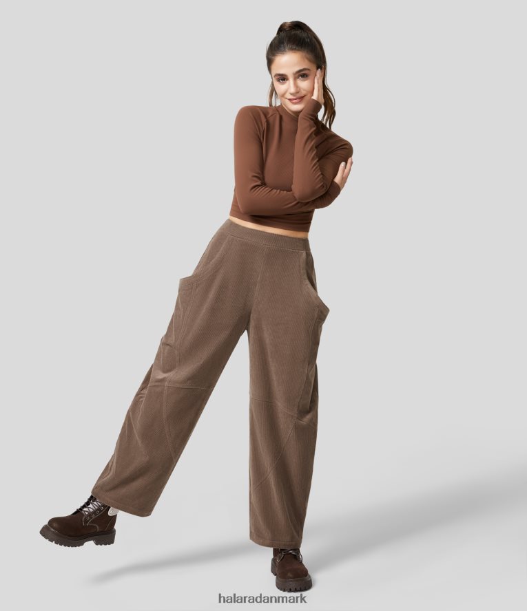 tøj dk Halara Kvinder højtaljede sidelomme fløjlsbukser med brede ben kakao brun TH606J177