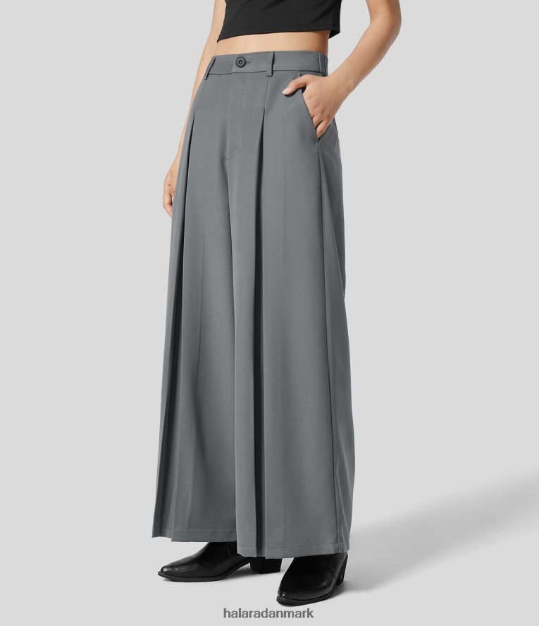 tøj dk Halara Kvinder højtaljede sidelomme plisseret brede ben arbejds culottes birkes TH606J153
