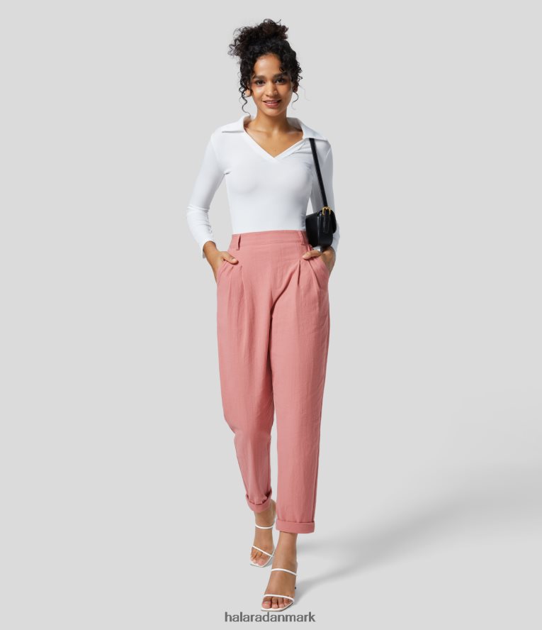 tøj dk Halara Kvinder højtaljede sidelomme tilspidsede arbejdsbukser i bomuld roset TH606J408