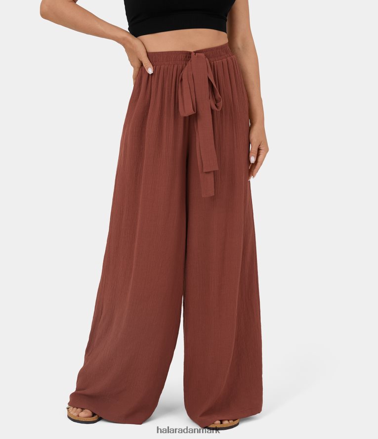 tøj dk Halara Kvinder højtaljede slips foran sidelomme brede ben flowy casual bukser brandy snifter TH606J459