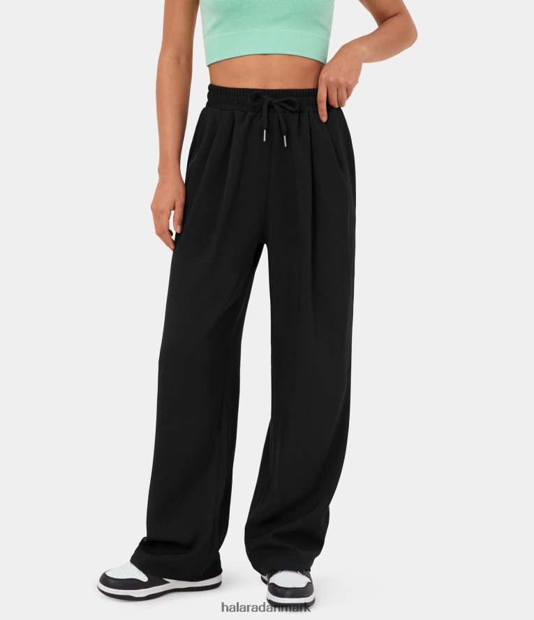 tøj dk Halara Kvinder højtaljede snørebukser i sidelomme med brede ben sort TH606J214