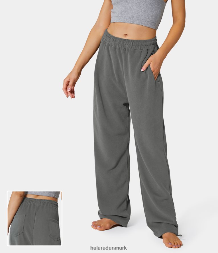 tøj dk Halara Kvinder indvendig snoretræk elastisk talje sidelomme bomulds joggingbukser med brede ben original TH606J166