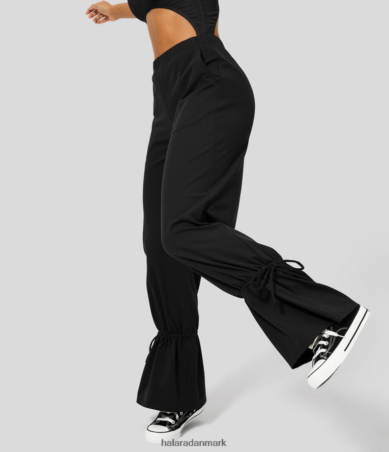tøj dk Halara Kvinder lav talje indvendig knap sidelomme afslappede bukser med snøre sort TH606J482