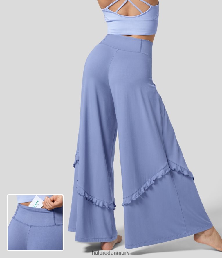 tøj dk Halara Kvinder mellemhøjde baglomme flæsebukser med brede ben bleget denim TH606J138