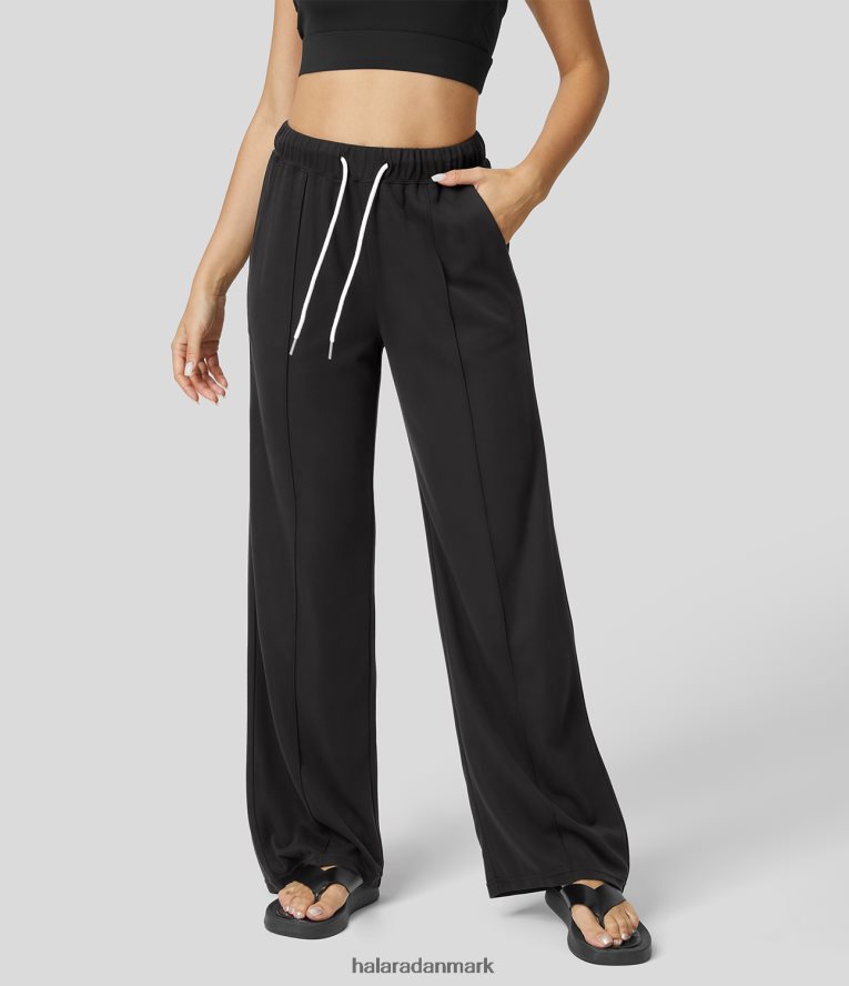 tøj dk Halara Kvinder mellemhøjde snøre og flere lommer afslappede bukser med brede ben sort TH606J216