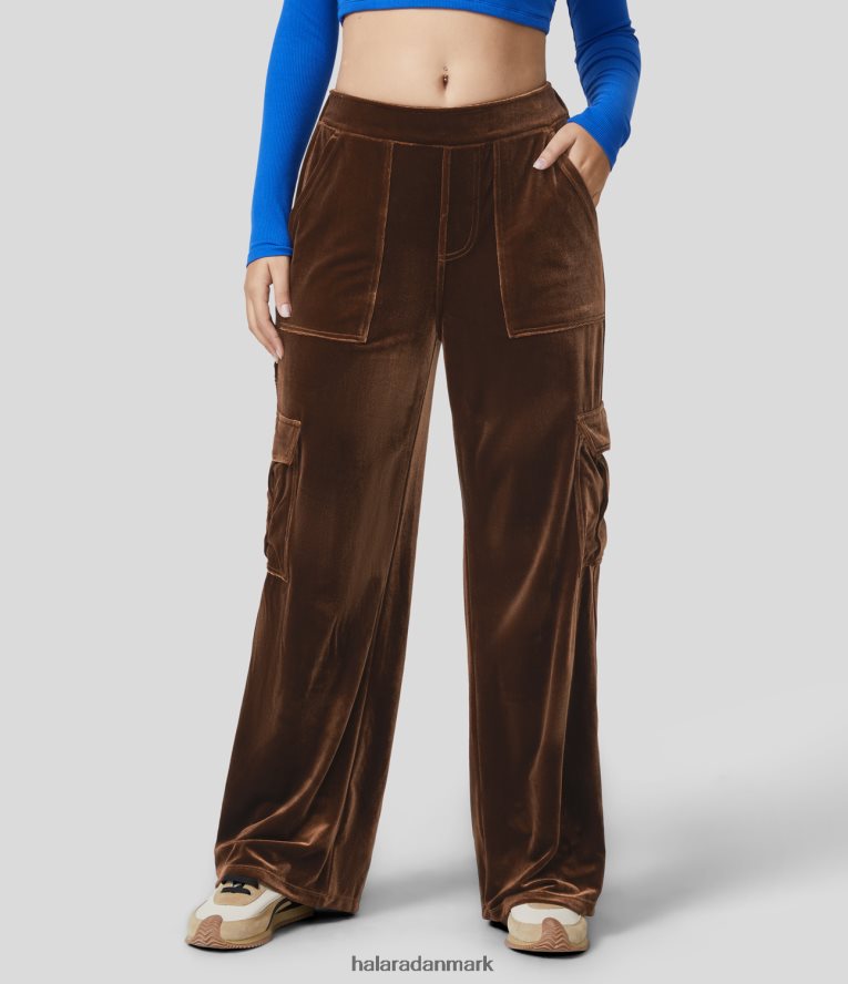 tøj dk Halara Kvinder mellemhøje flere lommer fløjl afslappede cargo bukser patina brun TH606J237