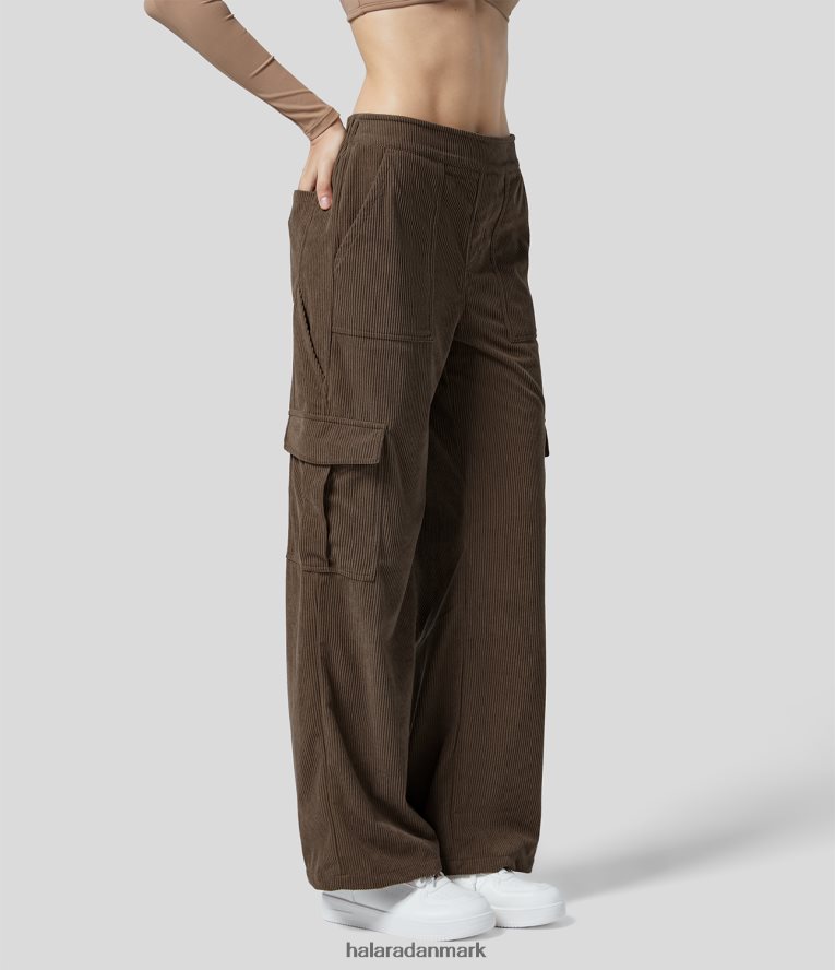tøj dk Halara Kvinder mellemhøje flere lommer lige ben fløjlsbukser afslappet cargo bukser demitasse TH606J253