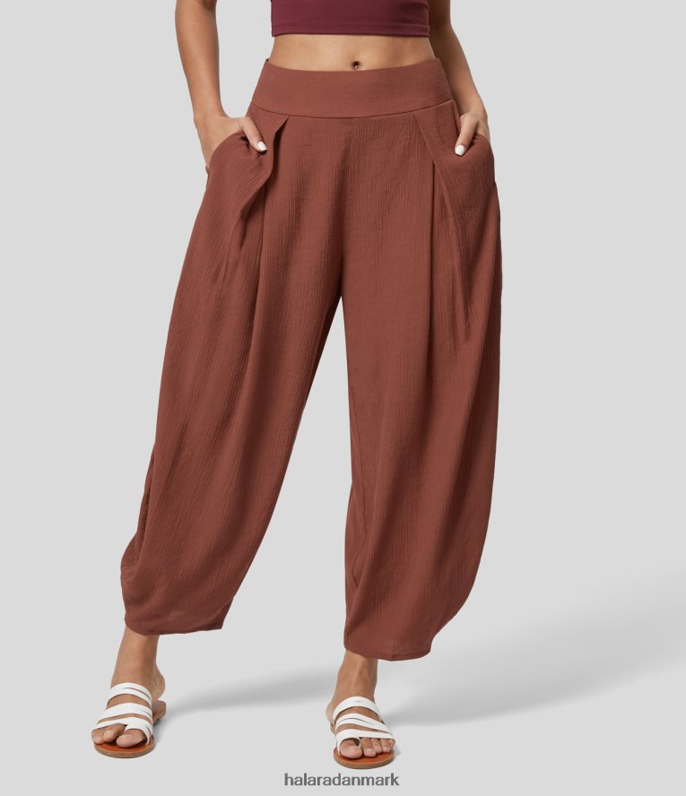 tøj dk Halara Kvinder højtaljede elastiske sidelomme flettede afslappede joggers bagpå original TH606J22