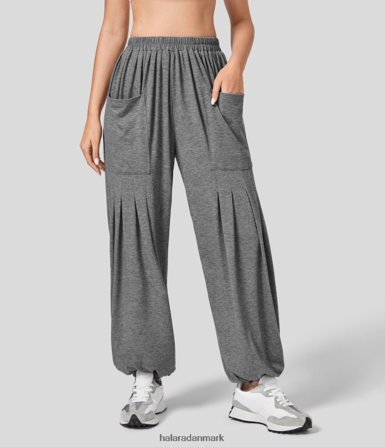 tøj dk Halara Kvinder højtaljede frontlomme sammensatte afslappede afslappede joggers darl grey blomstret garn TH606J72